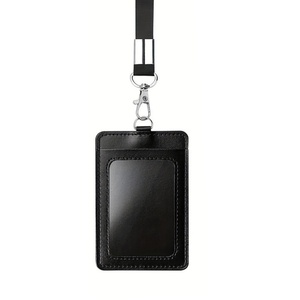 Detachable Neck Lanyard Strap Vertical PU Leather <b>ID</b> Badge Card <b>Holder</b> with Clear <b>ID</b> Window and Retractable Badge Reel - Product Image 1