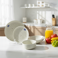 Service de table en céramique classique blanc moucheté |   Assiettes, bols et tasses en grès |   Compatible micro-ondes, lave-vaisselle et four
