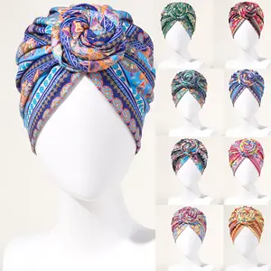 wholesale new Arab wrap women head scarf floral print cotton ethnic inner hijabs twist ladies bonnet headwrap
