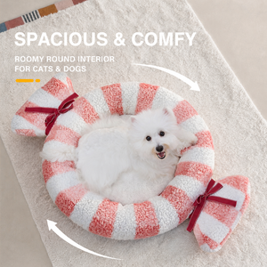Cama de Lujo Personalizada para Perros Sherpa Candy, Nido para Mascotas con Rayas Rosas, Cojín Redondo de Forro Polar Suave para Gatos, Colchoneta para Cachorros al por Mayor - Product Image 5