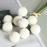 9 pcs Per Bundel Bunga Billy Button Pycnosorus Emas Buatan Warna Kuning Muda dan Emas untuk Buket Bunga