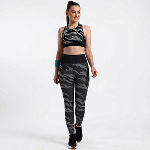 Yoga Set Camouflage Print High Waist <b>Leggings</b> <b>Crop</b> Top 2 Piece Racerback Full Length Spandex Polyester Active Stretch - Product Image 1