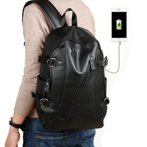 Sac à dos chaud pour ordinateur portable avec trou pour écouteurs sac à dos de voyage scolaire avec interface USB sac à dos en cuir pour hommes décontracté de marque - Product Image 1