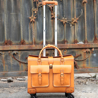 Sac à bagages de grande qualité, valise à roulettes, sac de voyage en cuir véritable
