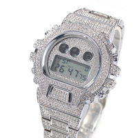 Montre LED numérique étanche pour enfants, montre personnalisée plaquée or 18 carats, montre de jour glacée, montres hip hop de luxe avec diamants