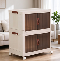 Armoire de rangement en plastique PP avec roulettes, double porte, empilable, pliable, avec loquet, pour vêtements, boîtes, aliments, livres