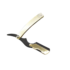 Maquinilla de afeitar plegable de acero inoxidable con borde recto dorado para peluquería, peluquería y corte de pelo - Product Image 1