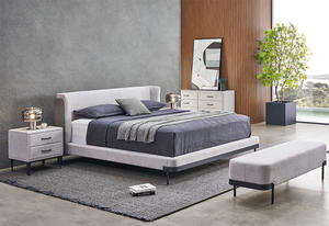 Letto imbottito personalizzato di fascia alta, unica <span class=keywords><strong>testiera</strong></span> geometrica in pelle e lino - Product Image 3