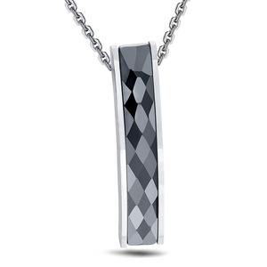 Collar con Colgante de Cerámica Facetada Negra de 7mm, Diseño Geométrico, Cadena de Acero de Titanio para Mujer, Joyería de Regalo - Product Image 1