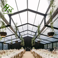 Tente Atrium commerciale côtés en verre clair PVC toit noir enduit cadre en aluminium orangerie serre mariage chapiteau tente