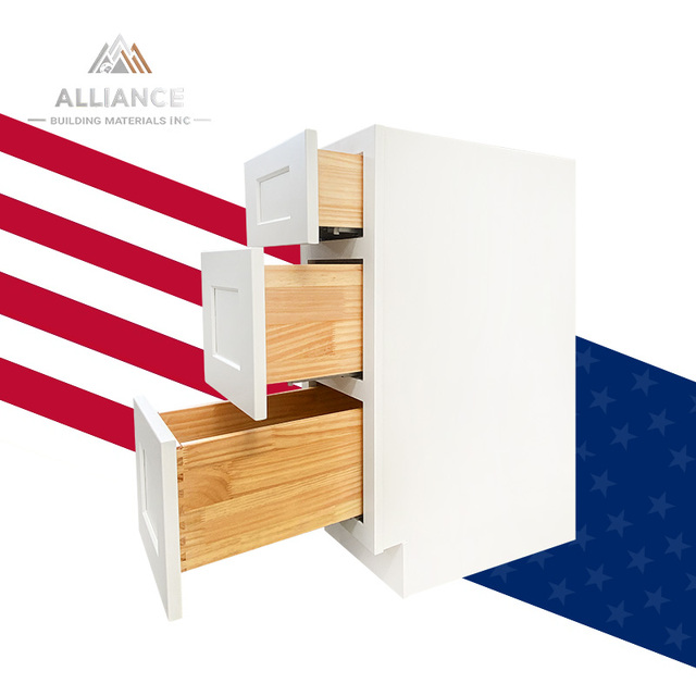 DB12-DB36 White Painted 3 Drawer Base Cabinet Hot Pick Premium Solid Wood Cabinets In-Stock Cabinets From USA Local Warehouses