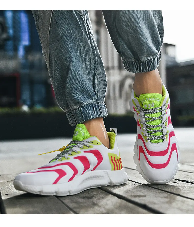 Newest fashion trend lace Up walking lightweight mesh luminous zebra-stripe athletic sneakers men's sports tennis running shoes