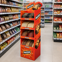 Présentoir de sol en carton ondulé à 4 niveaux pour barres chocolatées, couleur orange, pour les zones de caisse des supermarchés