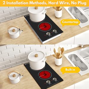 Placa de cocción eléctrica vitrocerámica empotrada de 2 quemadores con control por perilla, en negro Domino. - Product Image 4