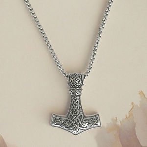 Chaîne à maillons vintage en acier inoxydable pour homme, collier à breloques marteau <span class=keywords><strong>de</strong></span> <span class=keywords><strong>Thor</strong></span>, pendentif, cadeau d'anniversaire pour père - Product Image 3