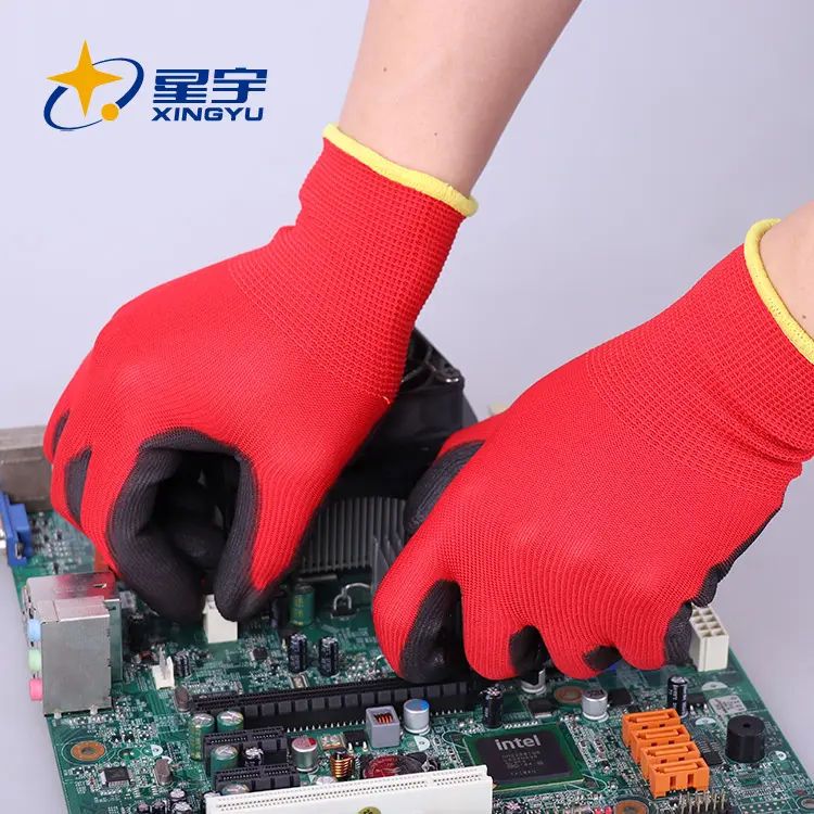 XINGYU PU Coat DMF Free ESD Pantalla táctil Guantes DE TRABAJO tejidos Logo Guantes de seguridad de alta calidad Guantes de mano eléctricos de construcción