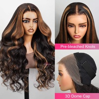 Perruque sans colle Megalook 13x6 Three-Go Honey Blonde Money Piece, boucles bohèmes avec cordon de serrage, perruque frontale en dentelle, cheveux humains