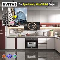Meubles de cuisine modulaires modernes NVITAS avec portes en verre, ignifuges et écologiques, pour projets de centres commerciaux, hôtels, appartements et villas