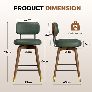 Modern Commercial Counter <b>Bar</b> Stools Waterproof PU Upholstered Solid Wood Legs Gold Tip Steady Outdoor Mall Use - Product Image 6