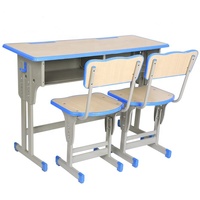 Ensemble bureau et chaise double gris pour étudiants, table d'étude réglable en hauteur avec siège et dossier ergonomiques