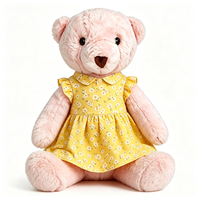 Ours en peluche doux et adorable, jouet animal en peluche, poupée compagnon avec tenue robe fleurie jaune