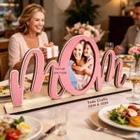 Cadre photo en bois personnalisé OEM ODM avec inscription MOM, souvenir pour la fête des mères, décoration pour le salon, cadeau pour maman