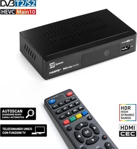 Receptor de <span class=keywords><strong>TV</strong></span> Digital Terrestre y Satélite <span class=keywords><strong>Tele</strong></span> System DVB-T/T2 DVB-S/S2 HEVC HDR10 HLG 2025 TS4020 PRO con Decodificador y Control Remoto Único - Product Image 2
