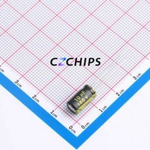Condensador Electrolítico de Aluminio de Orificio Pasante CD26G2CM100E110T, Orificio Pasante, D6.3xL11mm, 10uF, 20%, 160V, 136mA-100kHz - Product Image 1
