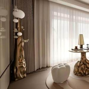 Lampe de sol en forme de champignon, style Wabi Sabi, base en métal doré, éclairage décoratif pour la maison, lampe à économie d'énergie, couverture de 10 à 15 m² - Product Image 3
