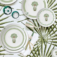 Service de table en porcelaine Palmier émeraude Vaisselle en céramique haut de gamme pour la vente au détail Mariages sur le thème de la jungle Événements écologiques