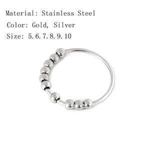 <span class=keywords><strong>Anillo</strong></span> Giratorio con Cuentas para la Ansiedad, Talla 5-12, Color Oro y Plata, <span class=keywords><strong>Anillo</strong></span> de Acero Inoxidable Antiestrés para Mujeres y Hombres - Product Image 6