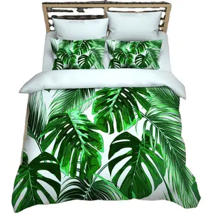 Wholesale vintage holiday fabric-3D Printing king size Polyester fabric tropical blue leaves leaf botanical bedding set duvet cover flat bed sheet pillow cover