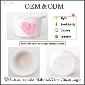 Cesta de Cuerda de Algodón con Forma de Corazón Rosa, Ecológica, con Asa, para el Día de San Valentín, Baby Shower, Decoración de Cuarto de Bebé, Venta al por Mayor, Personalizable, ODM - Product Image 2