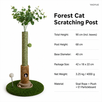 YAOYUE Arbre à chat en sisal avec cabane en peluche, sommet en feuille d'eucalyptus, base en herbe artificielle bicolore, 90 cm