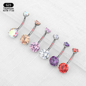 F136 <b>Titanium</b> Navel <b>Studs</b> With Zircon Crystals 8mm Ball Prong Setting For Body Piercing Jewelry Gift - Product Image 2