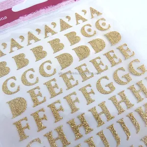 वर्णमाला A-Z, लेबल स्टिकर के लिए शिल्प छोटे Sparkly चमक सोने चिपचिपा चिपकने वाला पत्र