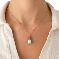 Colliers pendentifs DIY étanches, anti-ternissement, en acier inoxydable 316L plaqué or 18 carats, avec perles d'eau douce et chaîne satellite, idéal pour un cadeau