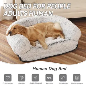 Cama de perro de lujo de felpa ultra suave sofá Extra grande duradero cómodo cama de perro humano plegable para humanos personas adultos