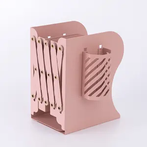 Black /White /Pink /Green/ Blue color Simple design Desktop Heavy-Duty Hollow Metal adjustable bookends with pen holder