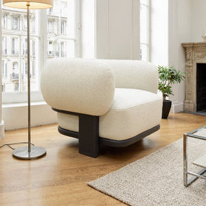 Sillón de diseño nórdico de lujo ligero, tapizado en felpa tipo peluche, con base de madera negra para sala de estar - Product Image 3