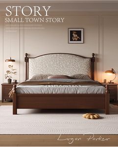Cama King Size <span class=keywords><strong>de</strong></span> Diseño Europeo Moderno, Estructura <span class=keywords><strong>de</strong></span> Madera <span class=keywords><strong>de</strong></span> Pino Sólido Ecológica, Muebles <span class=keywords><strong>de</strong></span> Madera para Dormitorio Doble, Cama Suave con Tapicería <span class=keywords><strong>de</strong></span> Tela - Product Image 6