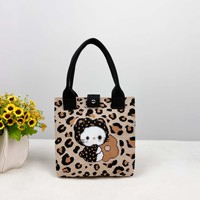 Tas Tote Wanita Rajut Jacquard Kartun Kapasitas Besar Tas Tangan Persegi Tas Penyimpanan Makan Siang untuk Penggunaan Kantor Sehari-hari
