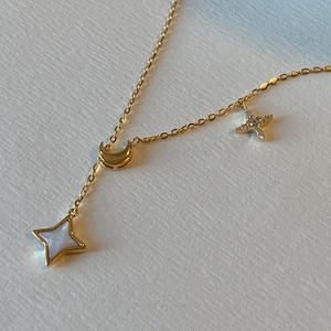Collar con borlas de estrella de luna de circonita cúbica chapado en oro de 18 quilates personalizado collar de luna de Plata de Ley 925 - Product Image 5