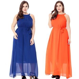 Abito Estivo Casual in Chiffon Senza Maniche a Collo Tondo Tinta Unita <span class=keywords><strong>Taglie</strong></span> <span class=keywords><strong>Forti</strong></span> Personalizzato per Donna - Product Image 1