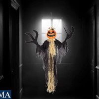 AROMA 62.99'' Décoration d'Halloween Citrouille Lumineuse Suspendue avec Branches et Mains pour Fêtes d'Halloween et Décorations de Jardin