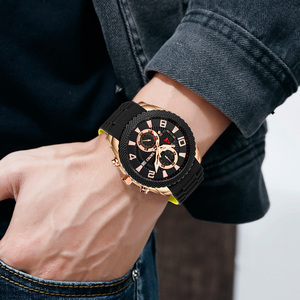 Montre chronographe ronde pour homme, bracelet en silicone de luxe, montre à quartz étanche 30M - Product Image 1