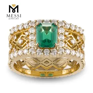 18K yellow gold green emerald moissanite stone engagement ring price