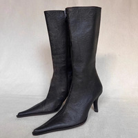 Bottes hautes en cuir PU personnalisées pour femmes 2024, bout pointu, talon haut, boucles amovibles, bottes de cow-boy occidentales pour femmes