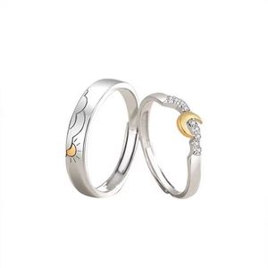 Romantic the Sun and Moon Rhinestone <b>Couple</b> <b>Ring</b> for Wedding Jewelry Valentine's Day Gift Open Adjustable <b>Ring</b> - Product Image 5