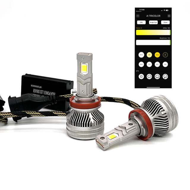 New Arrival LED Headlight R12 APP Control Adjustable Power 2W-75W 3000K-6000K H11 H7 LED Fog Bulb HB3 HB4 Led Lights for Car